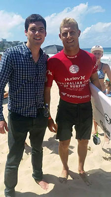 Kaplan teacher Joe hanging out with surfer Mick Fanning